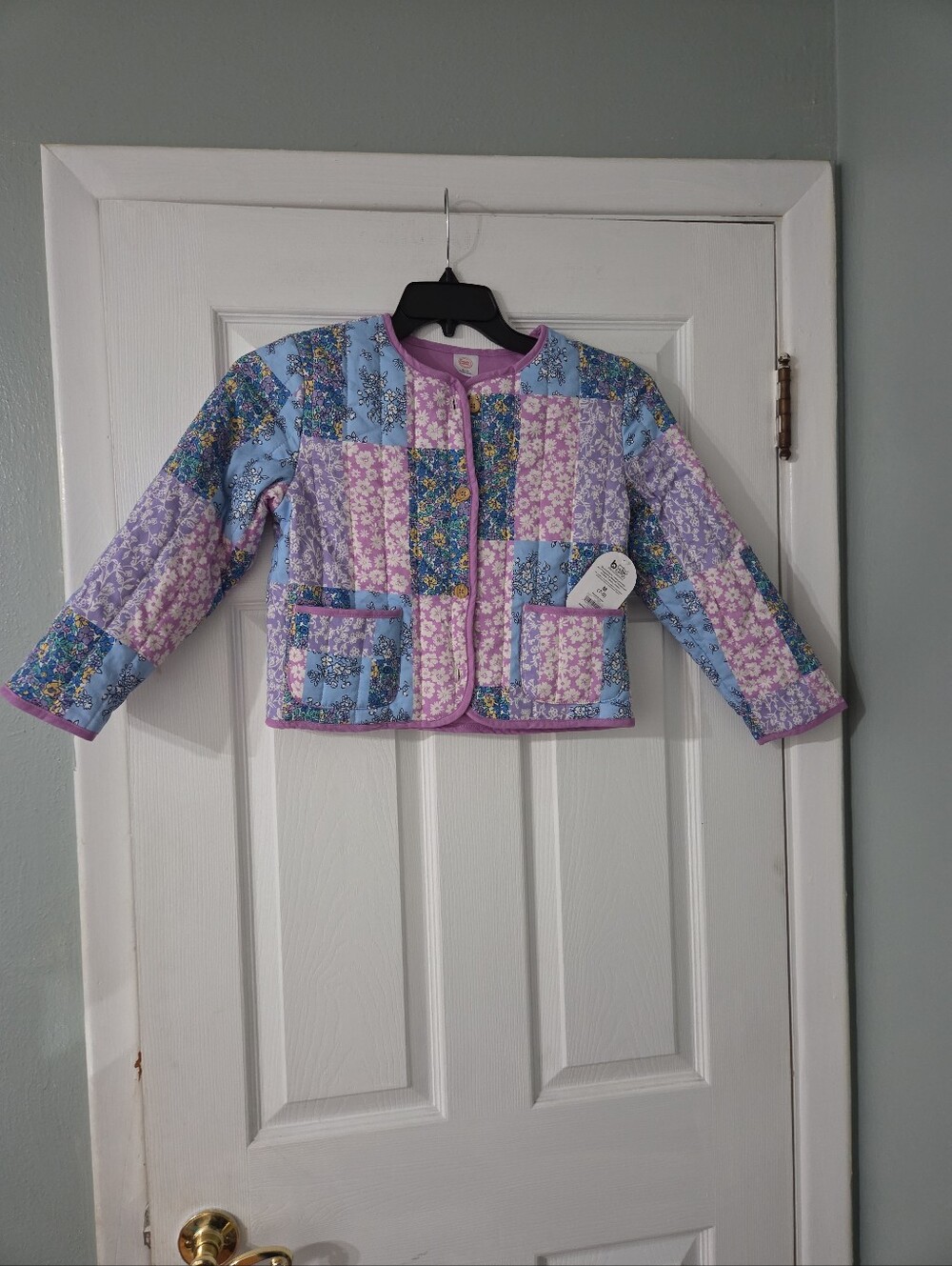 Wonder Nation Girls' Patchwork Quilted Jacket - Lavender & Blue. M 7/8. NWT